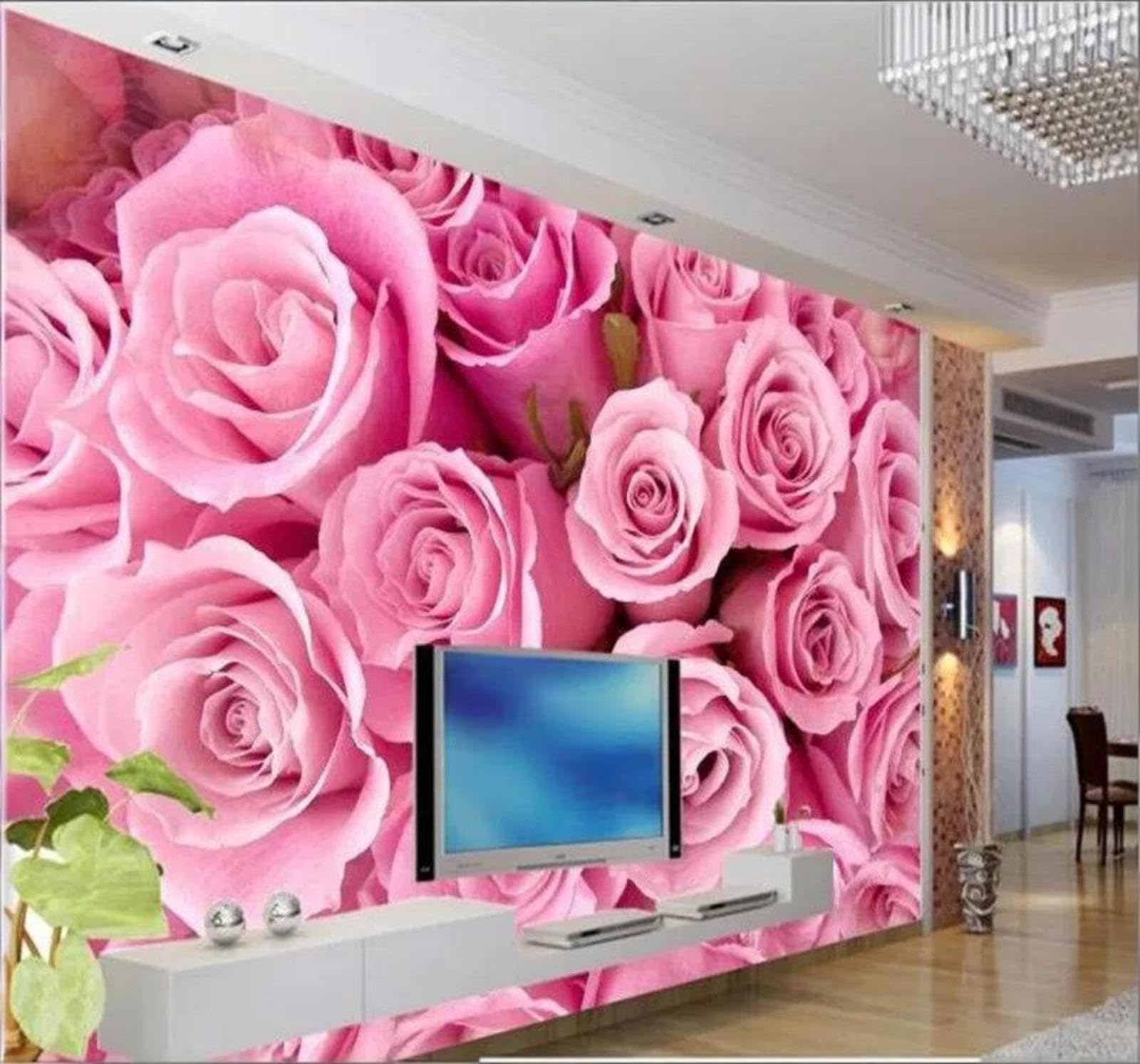 XLMING Aesthetic Romantic Three Dimensional Pink Rose 3D Wallpaper Luxury Silk Study Dining Feature Sofa Grey Bedroom Living Room Tv Decorative Wall-200cm×140cm