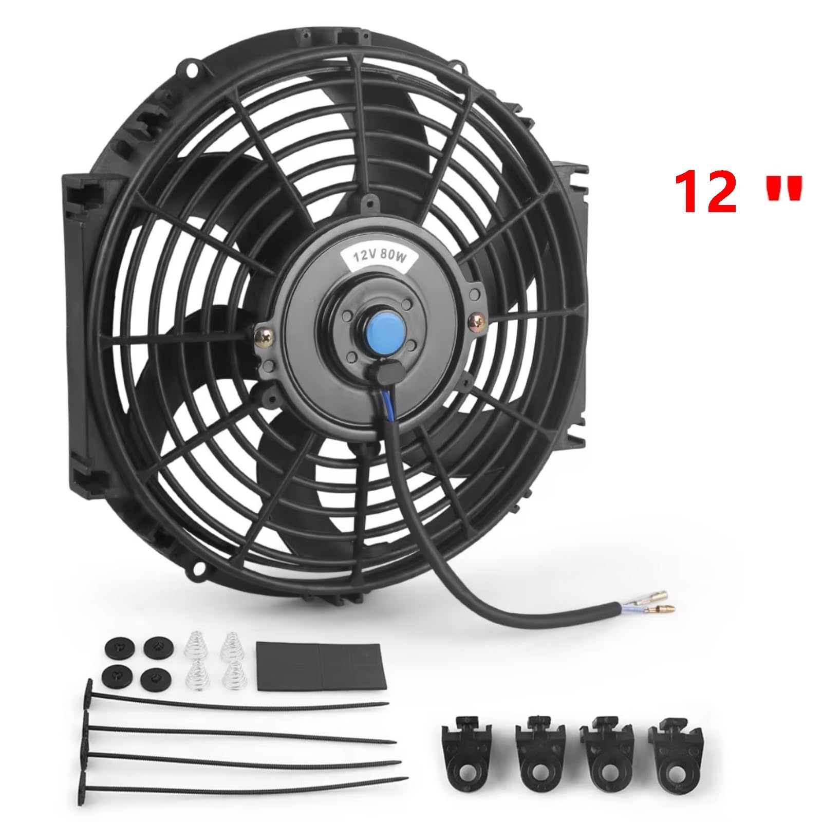 Ventilador De Motor Kit De Montaje En Frío Eléctrico Universal 12 Pulgadas 12V 80W 2100RPM Ventilador De Refrigeración De Radiador Electrónico Aspa