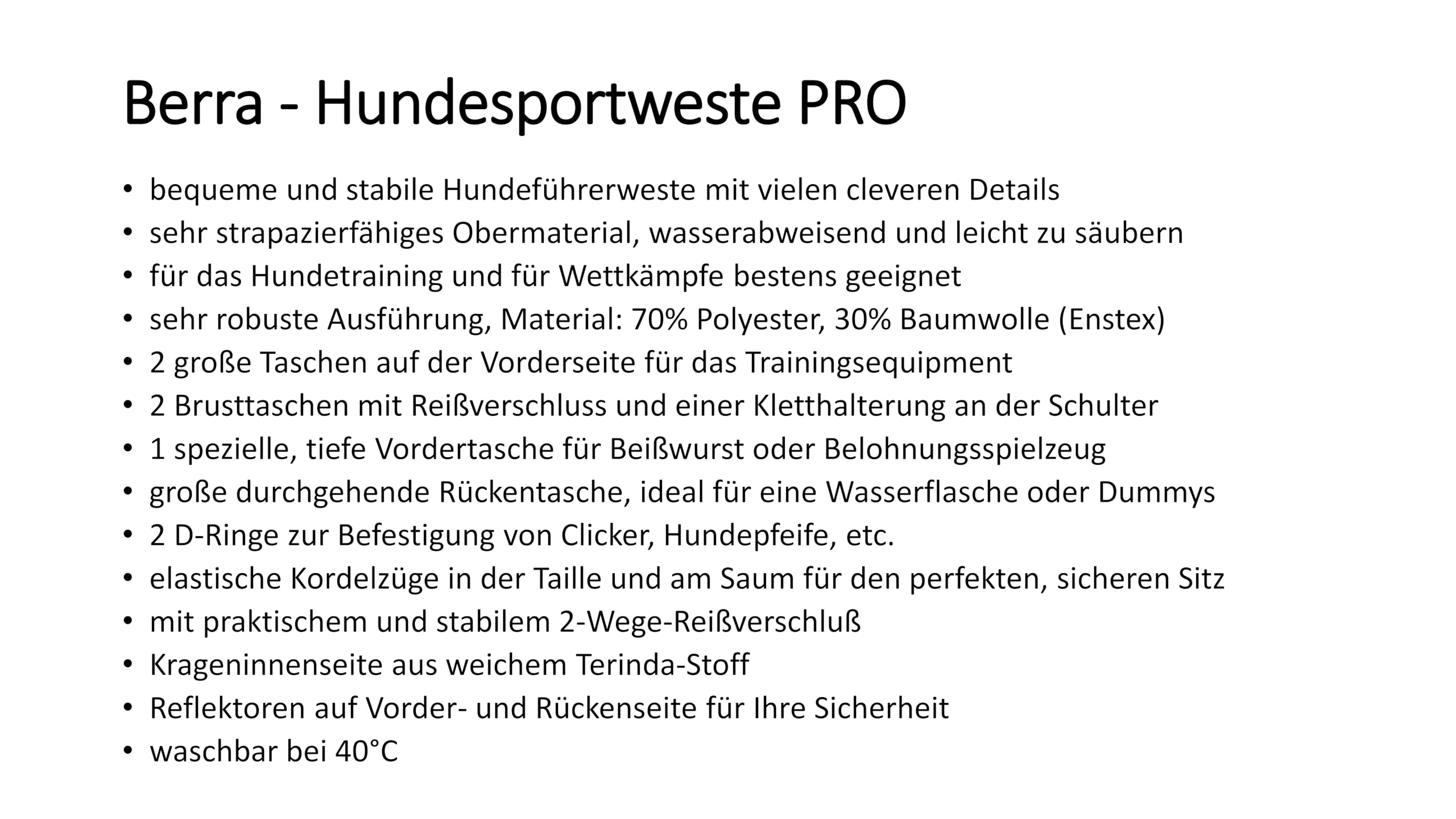 Berra Hundesportweste PRO Hundeführerweste schwarz (L)