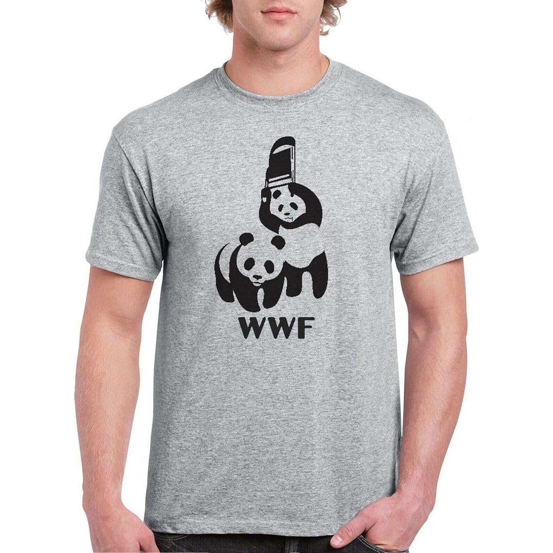 Men's WWF Funny Panda Bear Wrestling T Shirt Heather Grey
