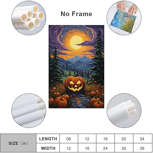 Miniatura 2 de Póster de noche estrellada de Van Gogh con diseño de calabaza, lienzo divertido y estético, decoración de pared de bosque de fantasía, pósteres e