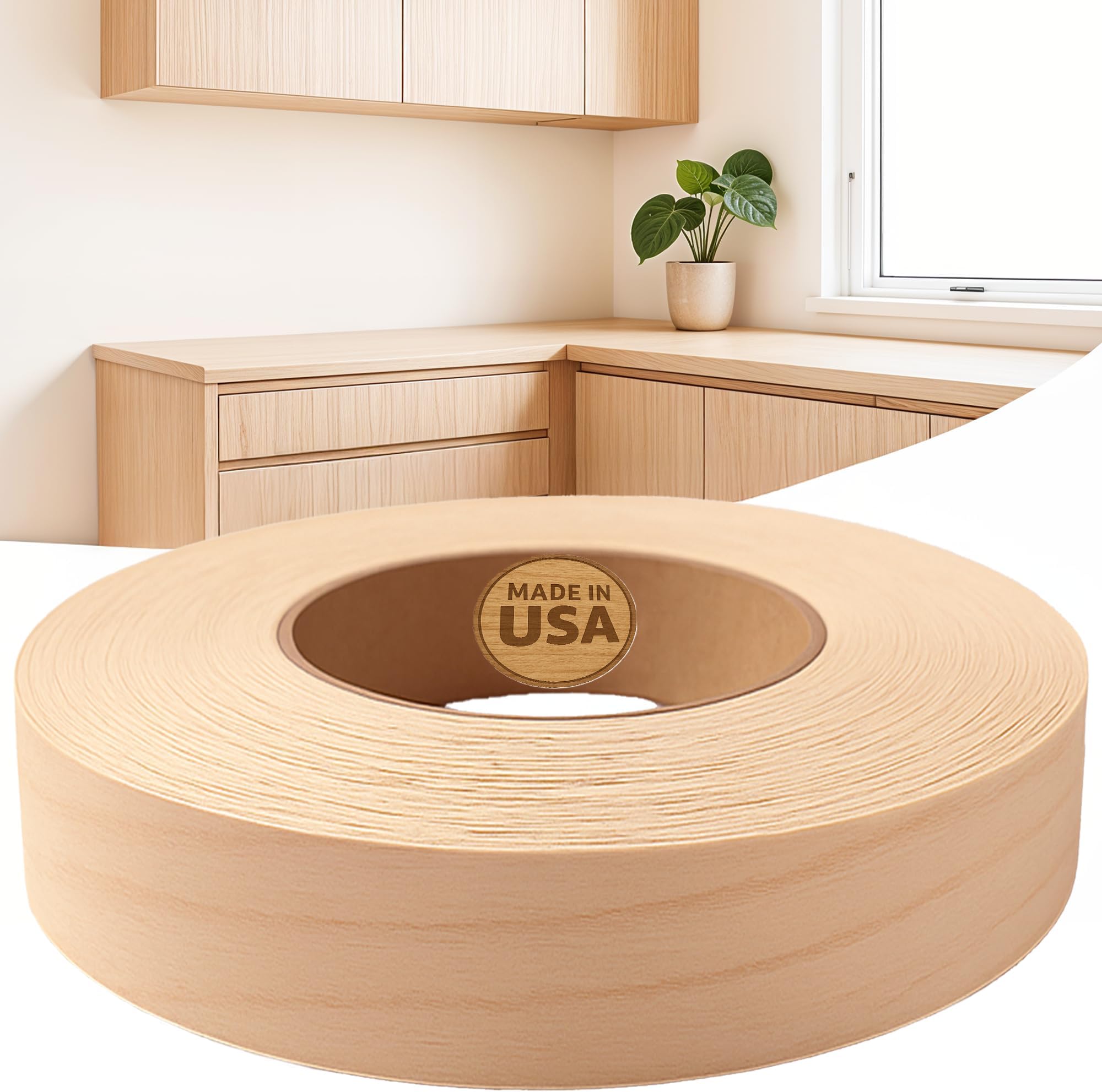 Brand Maple 7/8 inch X 25 ft Roll Preglued, Wood Veneer Edge Banding, Iron on with Hot Melt Adhesive, Flexible Wood Tape Sanded to Perfection. Easy Application Wood Edging.
