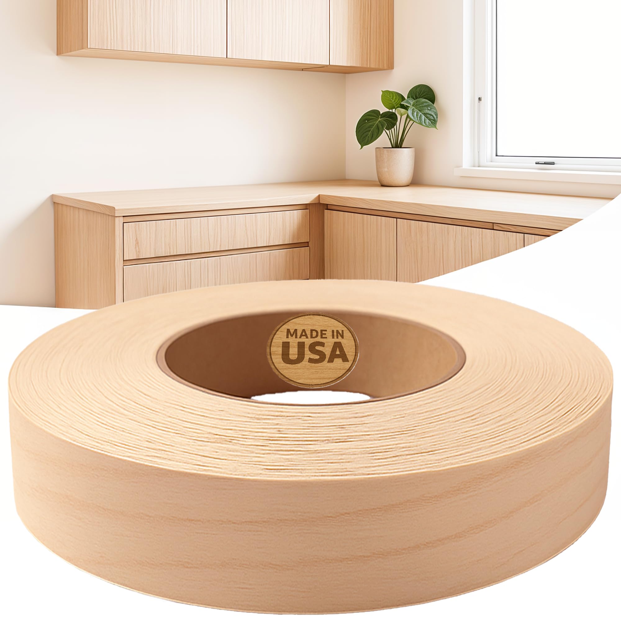 Brand Maple 7/8 inch X 25 ft Roll Preglued, Wood Veneer Edge Banding, Iron on with Hot Melt Adhesive, Flexible Wood Tape Sanded to Perfection. Easy Application Wood Edging.