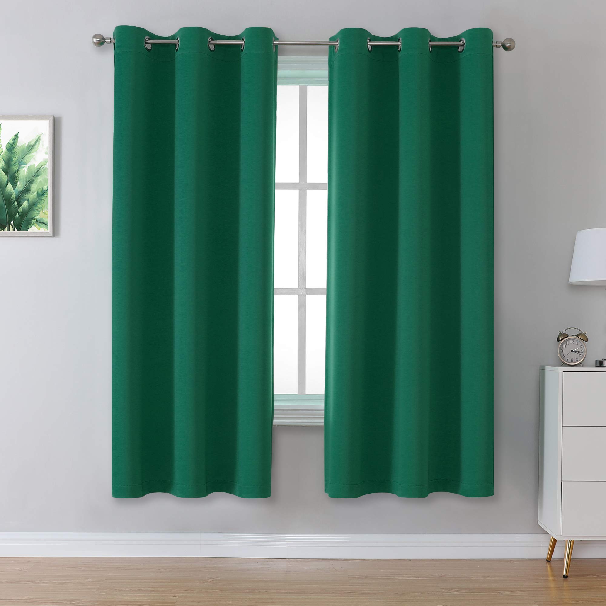 Dark Emerald Green Blackout Curtains for Bedroom 63 Inch Length with Grommet Hunter Green Room Darkening Window Curtain Panels for Living Room 42 x 63 Inches 2 Panels