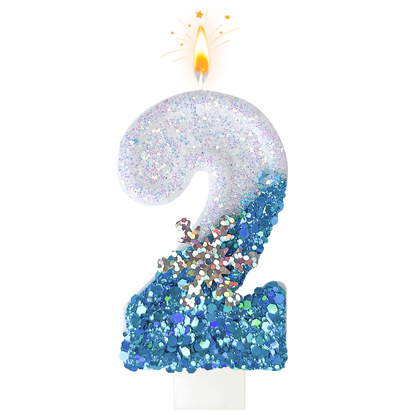 laackys White and Blue ice Birthday Candles 0-9, Snowflake Glitter Number Candle Cake Decorations for Children Adult Birthday Wedding Anniversary