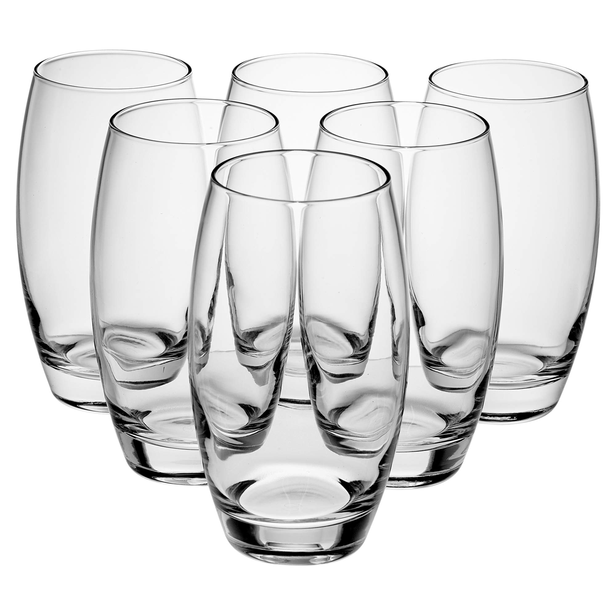 Clear 500ml Drinking Glasses Set, 6 or 12 Highballer Tumblers for Water Juice Cocktails, Modern Barrel Design (12)