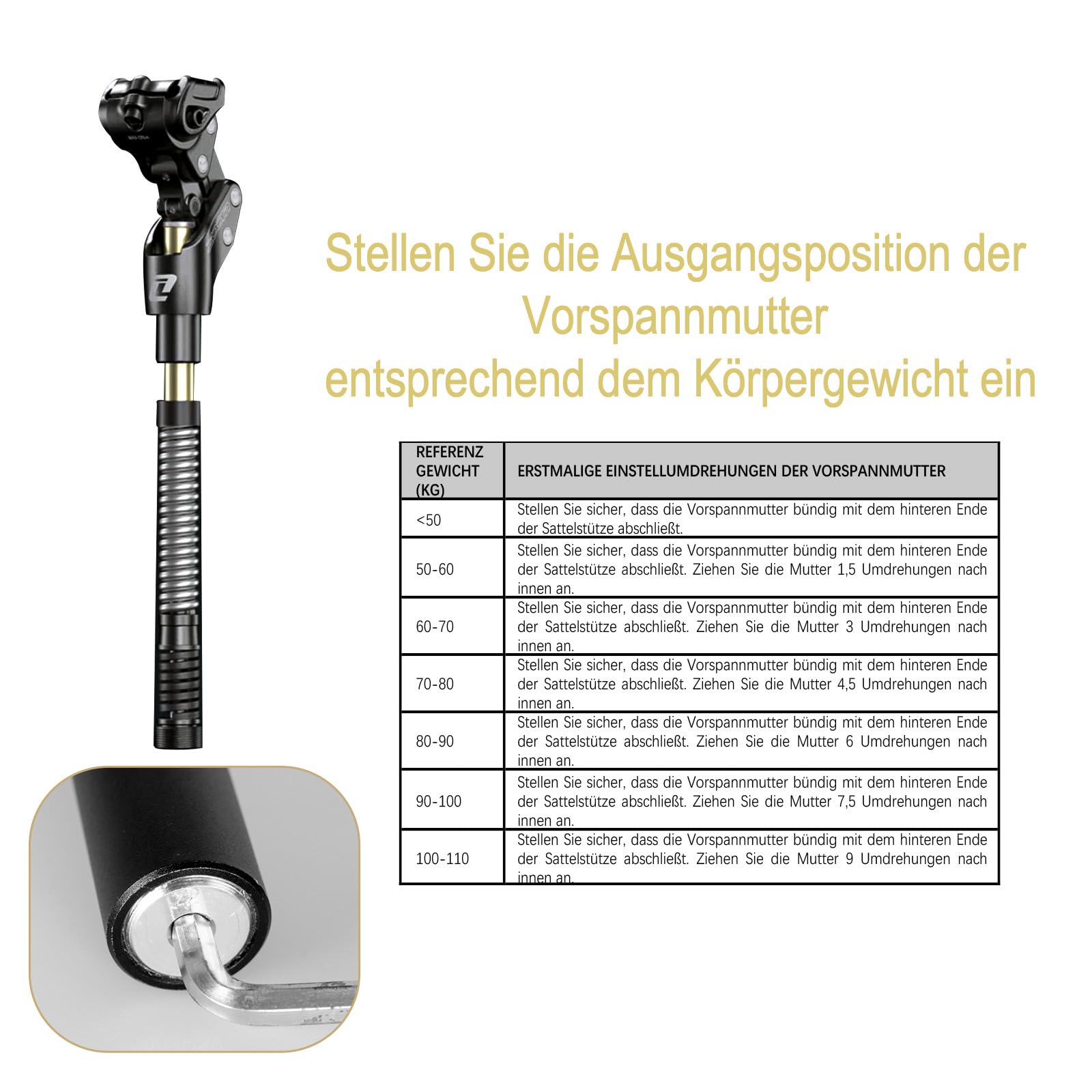 Tija de Sillín con Suspensión SP442, 27.2/30.9/31.6 mm, Amortiguación Ajustable de 45 mm, Reduce Vibraciones hasta un 60 %, para Bicicletas de Carretera, Gravel, MTB y E-Bikes, Soporta hasta 110 kg