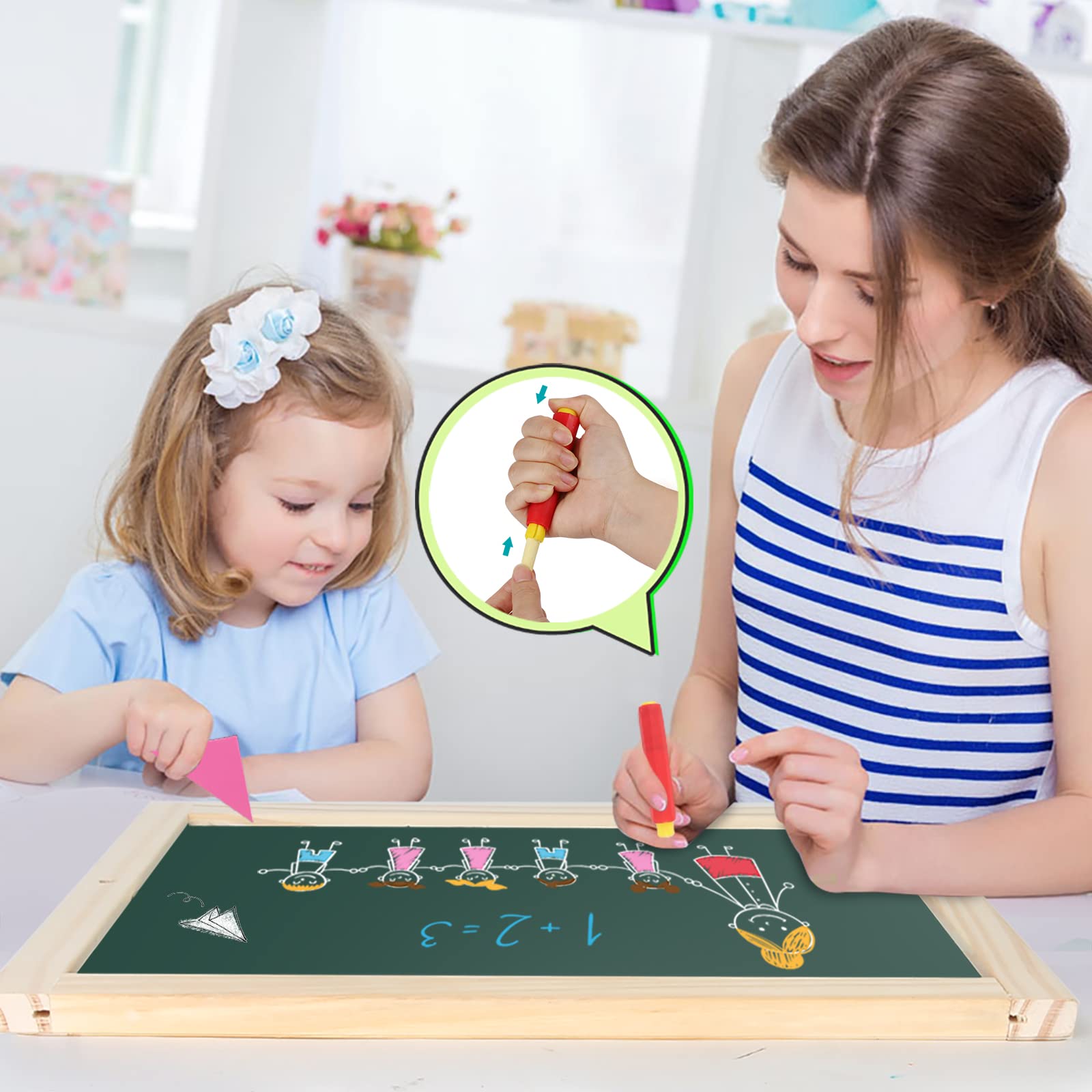 kramow Tableau Chevalet Enfant, 3 en 1 Double Face Magnétique Tableau Noir et Blanc avec Accessoires Alphabet Puzzle, Activités d'apprentissage, Jouet Educatif pour Enfants de 3-8 ans