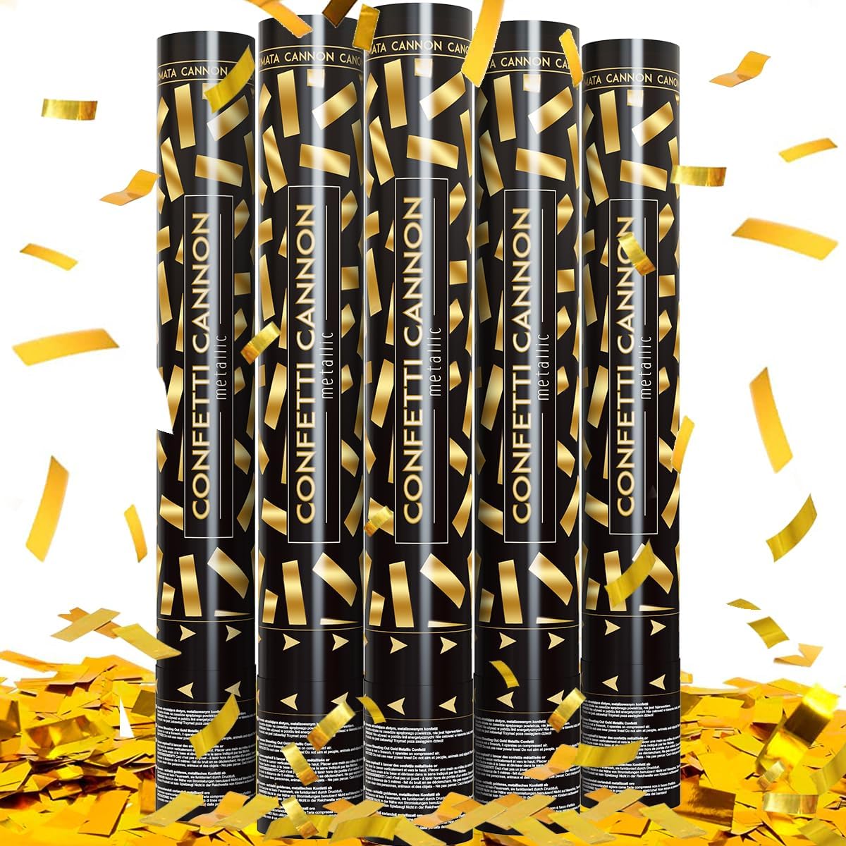 Confetti Cannons Confetti Poppers 5 Pack,15 Inch Gold Party Poppers Confetti Shooters, WORKKEEP Yello Confetti Pop for Birthday Wedding Celebration Halloween Decorations Air Powered Confetti Gun