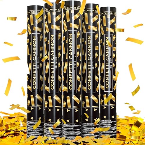 Confetti Cannons Confetti Poppers 5 Pack,15 Inch Gold Party Poppers Confetti Shooters, WORKKEEP Yello Confetti Pop for Birthday Wedding Celebration Halloween Decorations Air Powered Confetti Gun