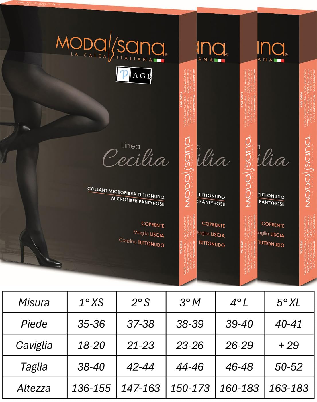 p age 3 Paia di Modasana Collant Microfibra Coprente 140 DEN NERO Calze a compressione graduata 18/20 mmHg