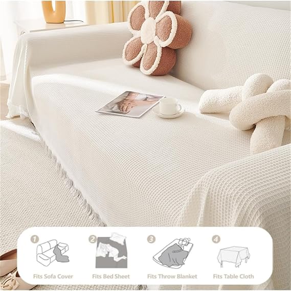 Waffle Sofa Throws Large 1 2 3 4 Seater Sofa Blankets, Modern Simple Solid Colour Living Room Armchair Blanket Extra Large Non-slip Bedroom Bed Cotton Throw (Grey,90x90cm)