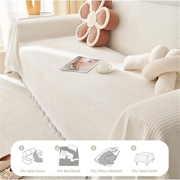 Waffle Sofa Throws Large 1 2 3 4 Seater Sofa Blankets, Modern Simple Solid Colour Living Room Armchair Blanket Extra Large Non-slip Bedroom Bed Cotton Throw (Grey,90x90cm)