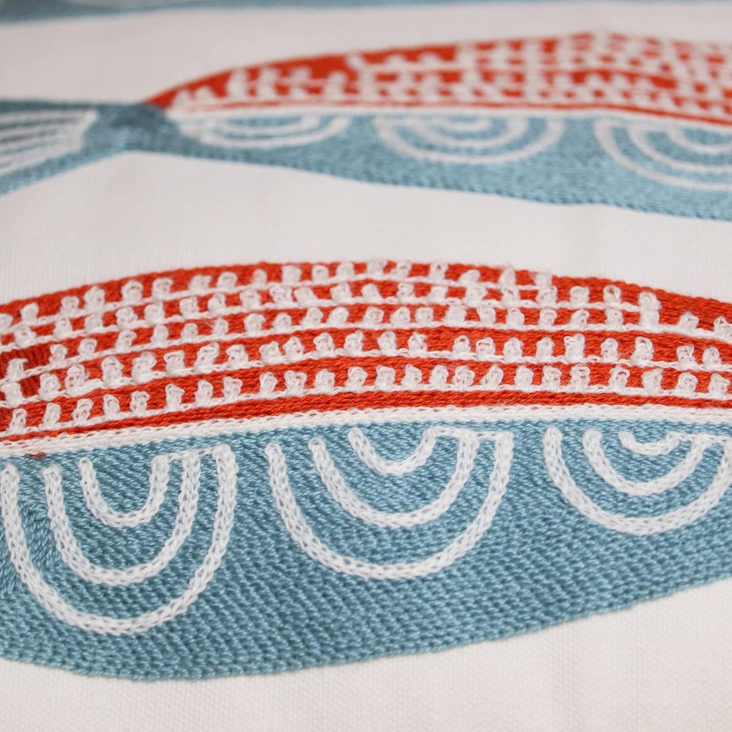 2 PCS Embroidered Throw Pillow Cover Cotton Decorative Square Cushion Cases for Home Sofa Bed and Chair 18 x 18 Inch (Red Fish-2)