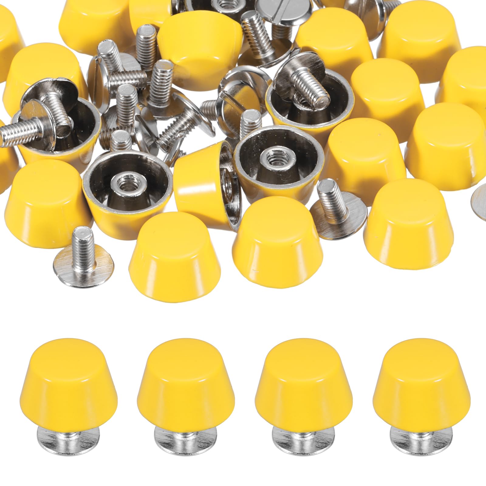 PATIKIL 12mm Screw Back Rivets Stud, 25 Sets Purse Handbag Feet Round Flat Nailhead Flat Head Stud Rivet Spike Leathercraft for DIY Leather Luggage Collar Belt Shoes, Yellow