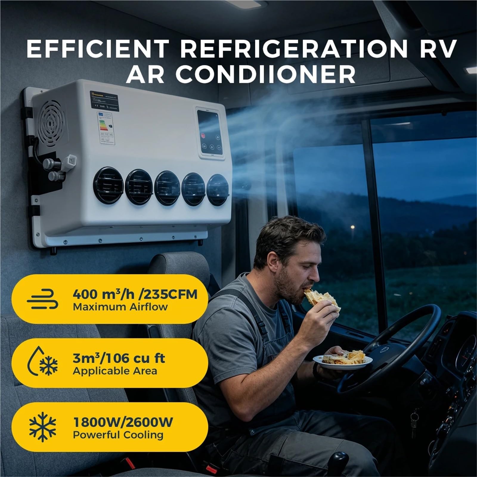 Unità di condizionamento d'aria, Sistema di condizionamento d'aria elettrico spaccato del condizionatore 12V parcheggio 10000BTU per il camion trattore Bus Van,per casa e camper(12V)