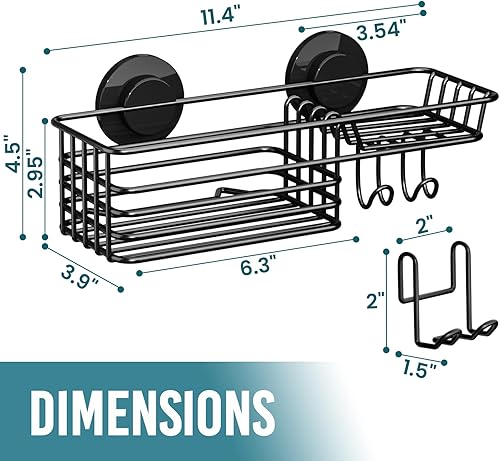 Miniatura 5 de TAILI Organizador de ducha con ventosa con ganchos y soporte para jabón, organizador de ducha de baño resistente, soporte de baño sin perforaciones