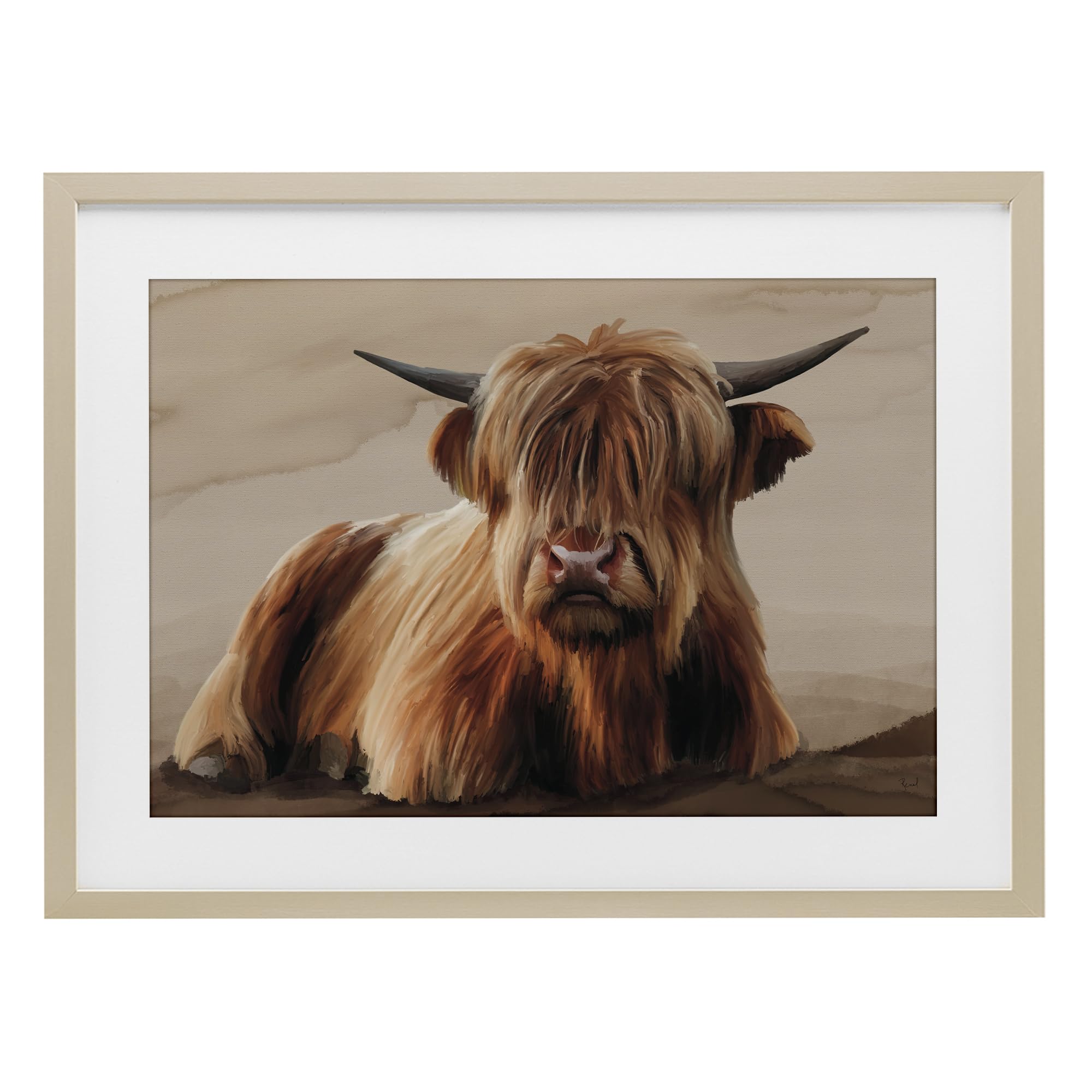 Stupell Industries 'Got My Hair Done Cattle', Framed Print Under Glass, Brown, 23 x 17 Inches, Easy to Hang and Sturdy, Made in USA, by Renel Peters