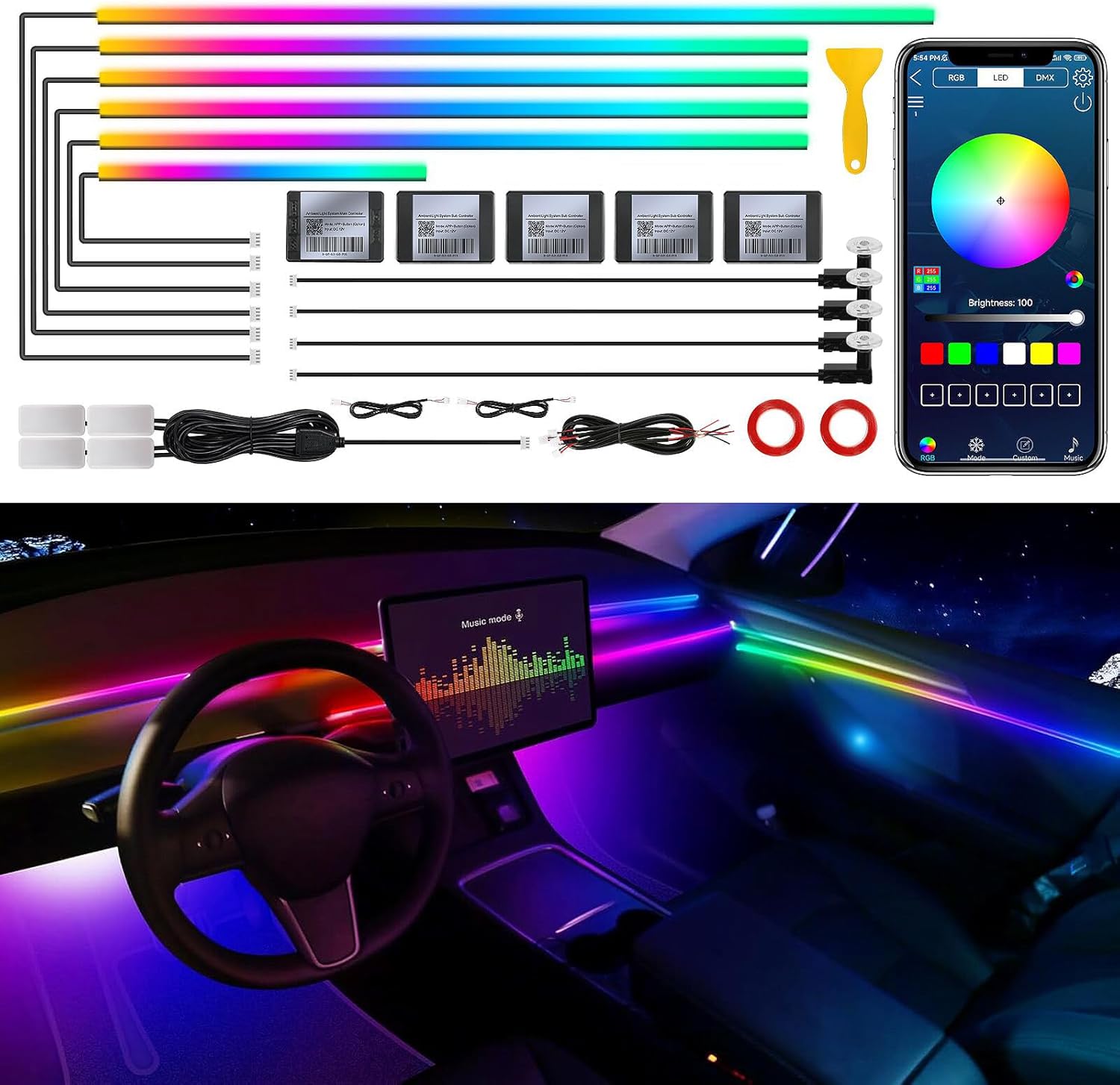 Dreamcolor Acrylic Interior Car LED Strip Light with Wireless APP, RGB 14 in 1 with 175 inches 593 Neon Car Ambient Lighting Kits, Dynamic Chasing Music Sync LEDs Fiber Optic Strip Lights for Car Dreamcolor Acrylic Interior Car LED Strip Light with Wireless APP, RGB 14 in 1 with 175 inches 593 Neon Car Ambient Lighting Kits, Dynamic Chasing Music Sync LEDs Fiber Optic Strip Lights for Car