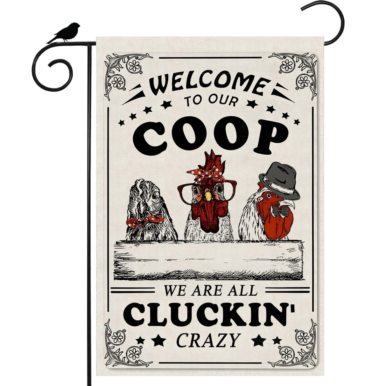 ZAEW Funny Farm Chicken Coop Slogan Garden Flag Farmhouse Yard Flag 12x18 Inch Double Sided Small Mini Yard Outdoor Outside Decoration