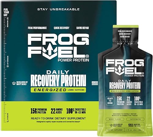 Frog Fuel Power Energized Protein Shot, 15g de proteína Colágeno Nano-hidrolizado de animales alimentados con pasto, 120mg de cafeína, Sin grasa ni