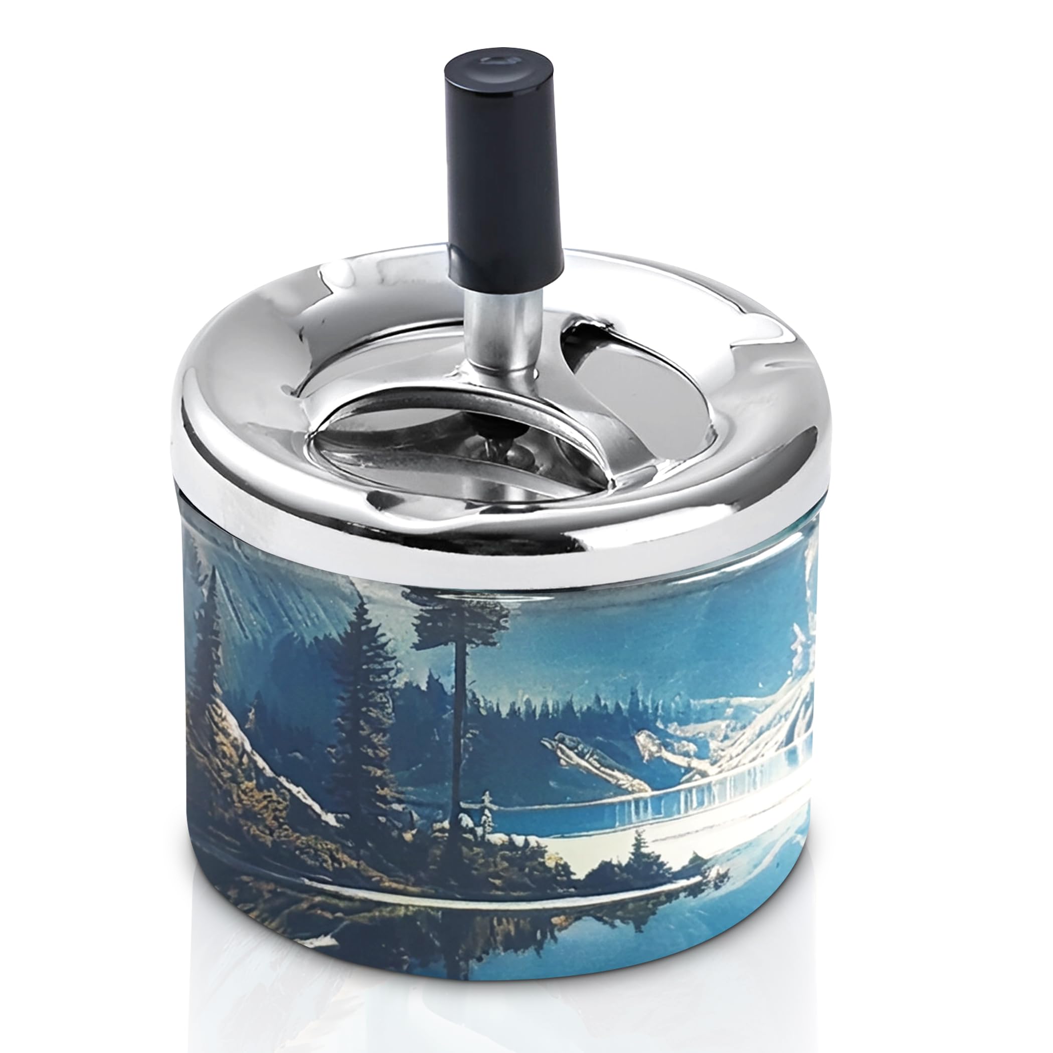 Asrnten Men's Multicolor Vintage Cigarettes Ashtray With Lid For Indoor Or Outdoor Cigar Ashtrays For Large Ash Tray With Spinning Tray For Smokers (Nature)