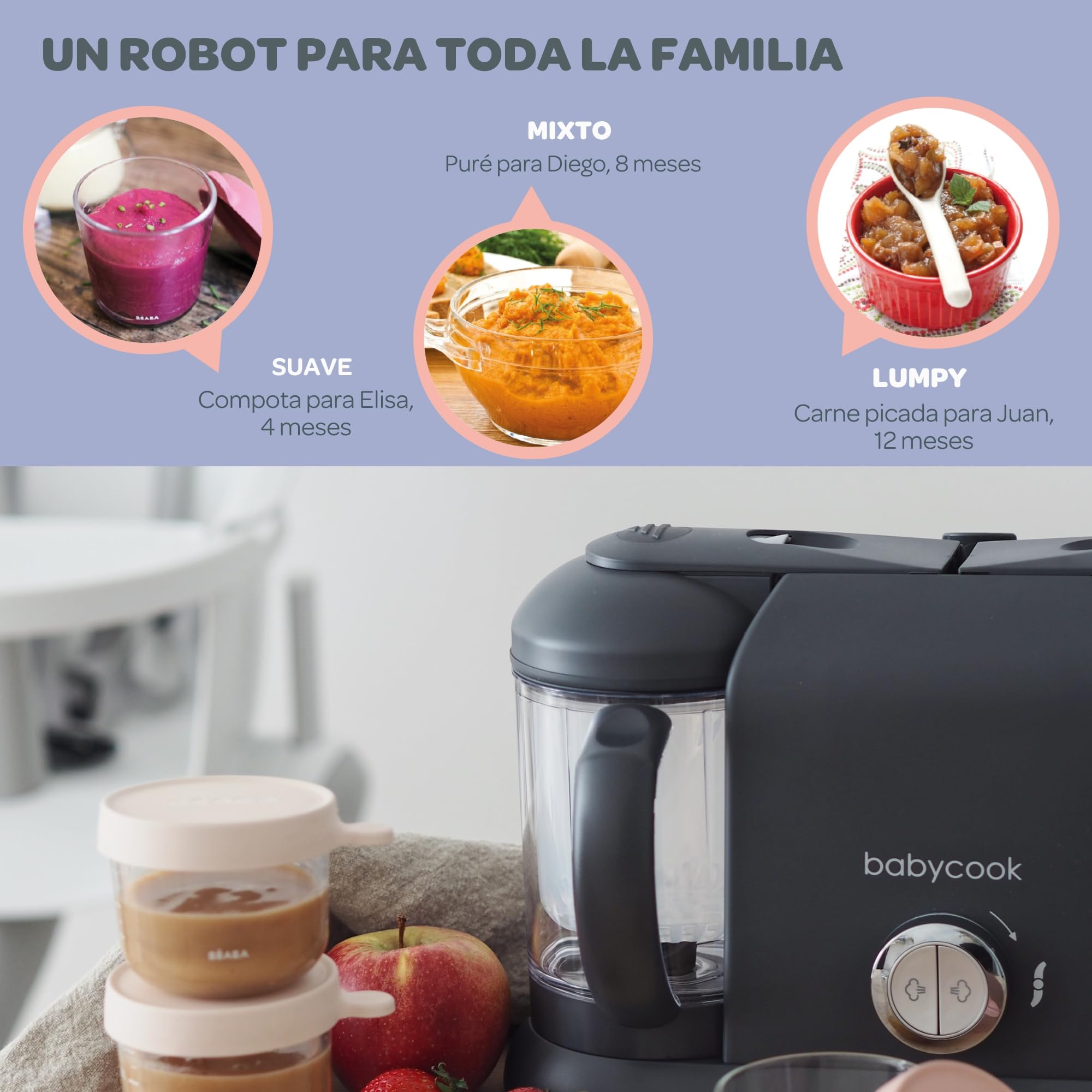 BÉABA Babycook Duo Robot per Pappe 4 in 1 Cottura a Vapore 2200 ml Dark grey
