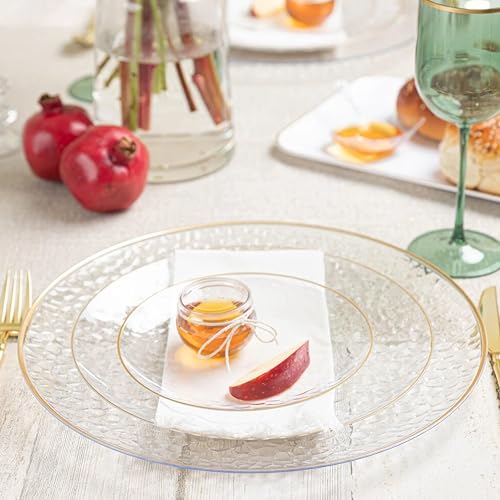 Miniatura 4 de Blue Sky Platos orgánicos martillados con borde dorado transparente, paquete combinado de 7 y 10 pulgadas, 32 unidades, vajilla desechable, diseño