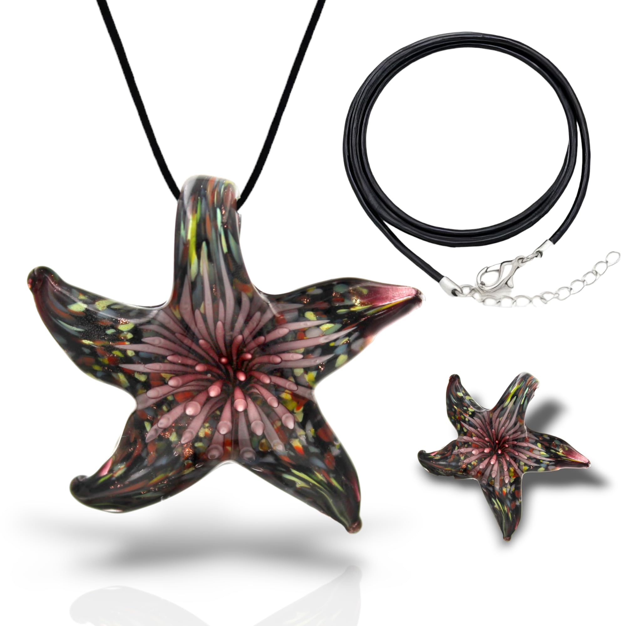 Murano Inspired Animal Blown Glass Pendant Necklace for Women Handcrafted Artisan Hypoallergenic Italian Style Jewelry