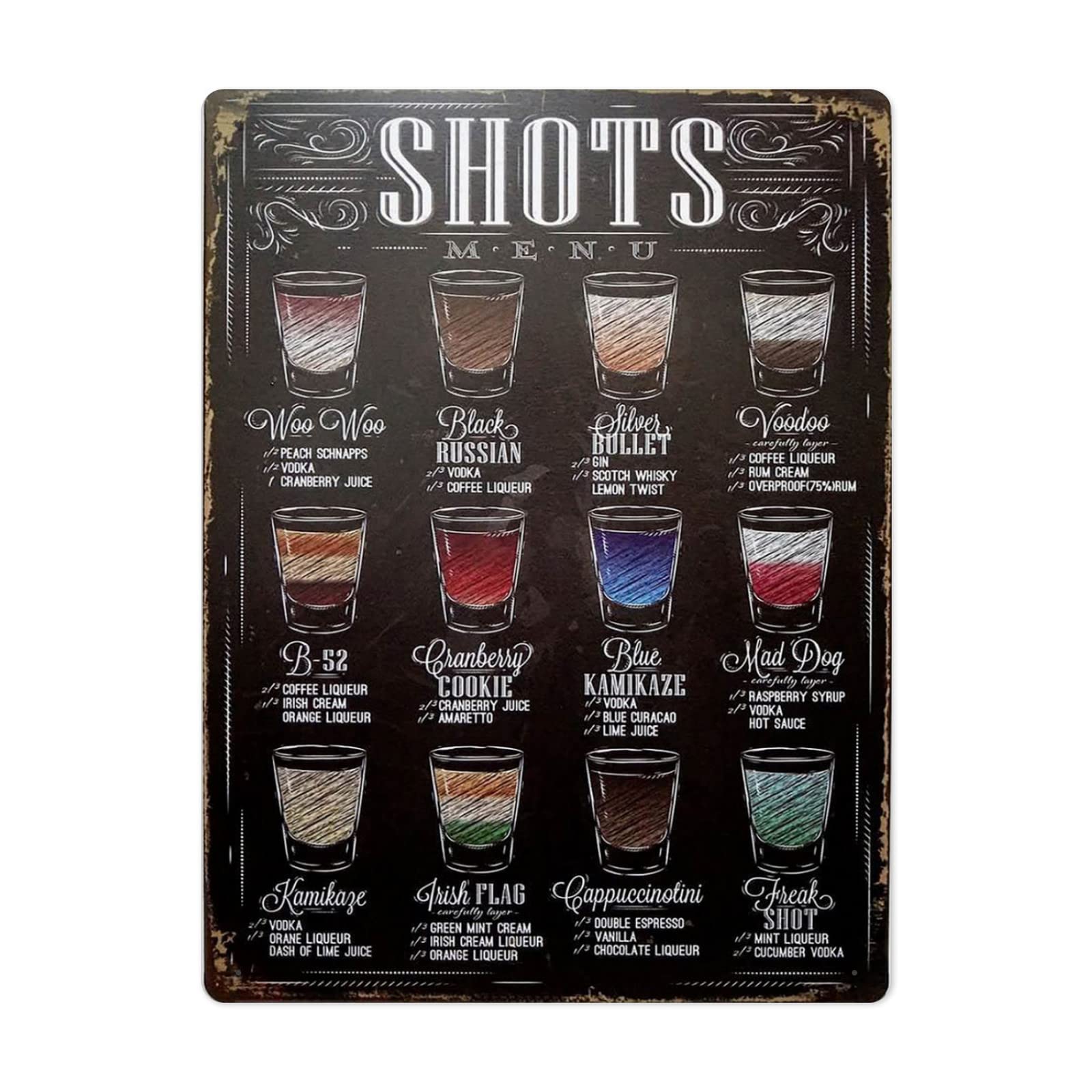 MingDe Sports Shots Menu Tin Signs Bathroom Vintage Metal Tin Sign Wall DecorPoster Home bar Restaurant Garage Cafe Art Metal Sign Gift Retro - 8inchx12inch,8*12IN