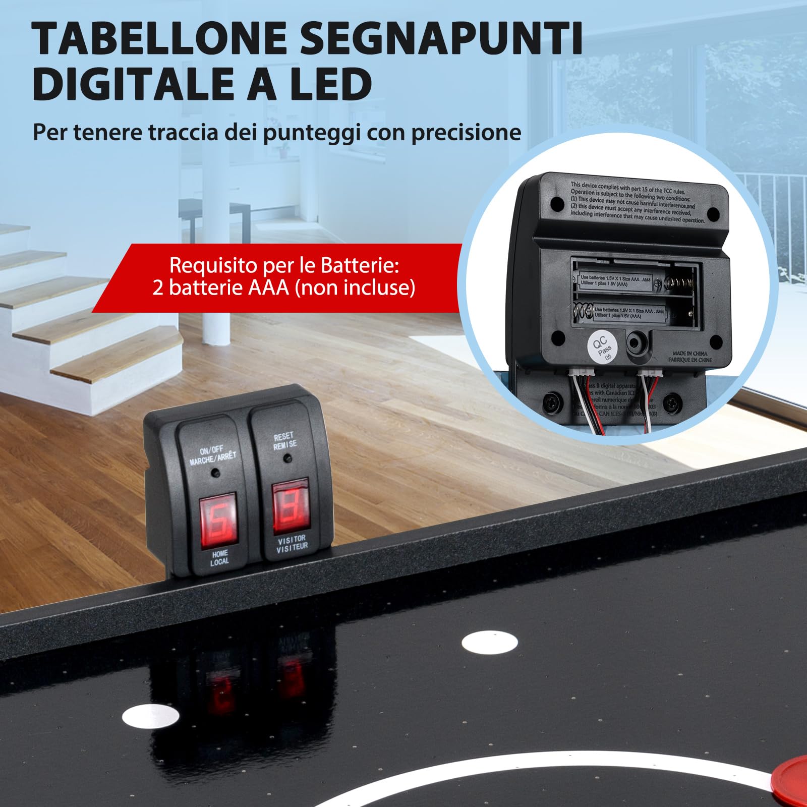 COSTWAY Tavolo da Air Hockey, Hockey da Tavolo Pieghevole con Potente Motore 12V e Tabellone Digitale a LED, 2 Spingitori e 2 Dischi, per Casa Sala Giochi e Ufficio, 144 x 68 x 79 cm