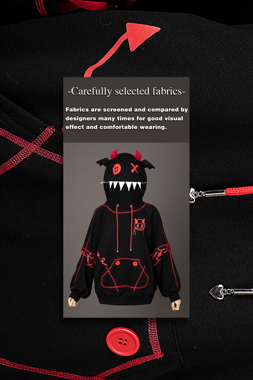 Cosfun Women's Devil Wings Hoodie Devil Horns Hoodie Pullover Sweatshirt IF0003 - Image 5