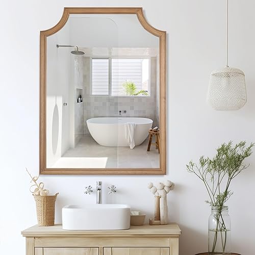 Vista 201 de WallBeyond Espejos de baño de madera para montar en la pared, espejos de pared con marco de madera rústica de 16 x 20 pulgadas, espejos de pared
