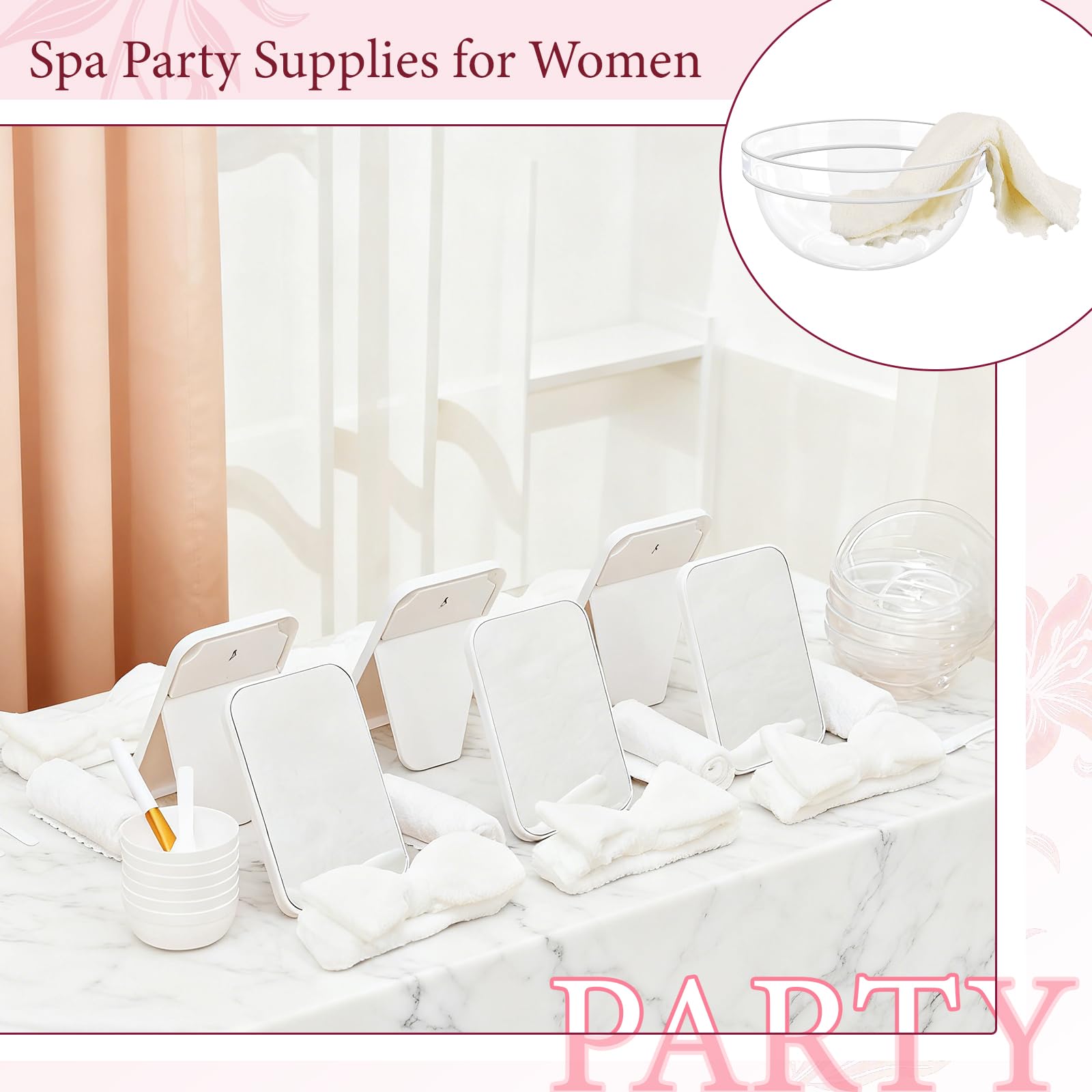 Set di 42 accessori per feste termali per ragazze, 6 set di bomboniere per pigiama party, include ciotole trasparenti, specchi, fasce per capelli, ciotole per maschere per il viso, spazzole in