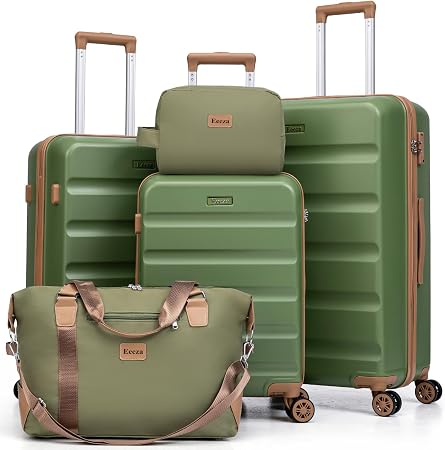 Luggage Sets 5 Piece, Suitcases with Wheels,ABS Hard Case Luggage with TSA Lock Spinner Wheels,Carry On Luggage Set (Green,20/24/28 Inch)