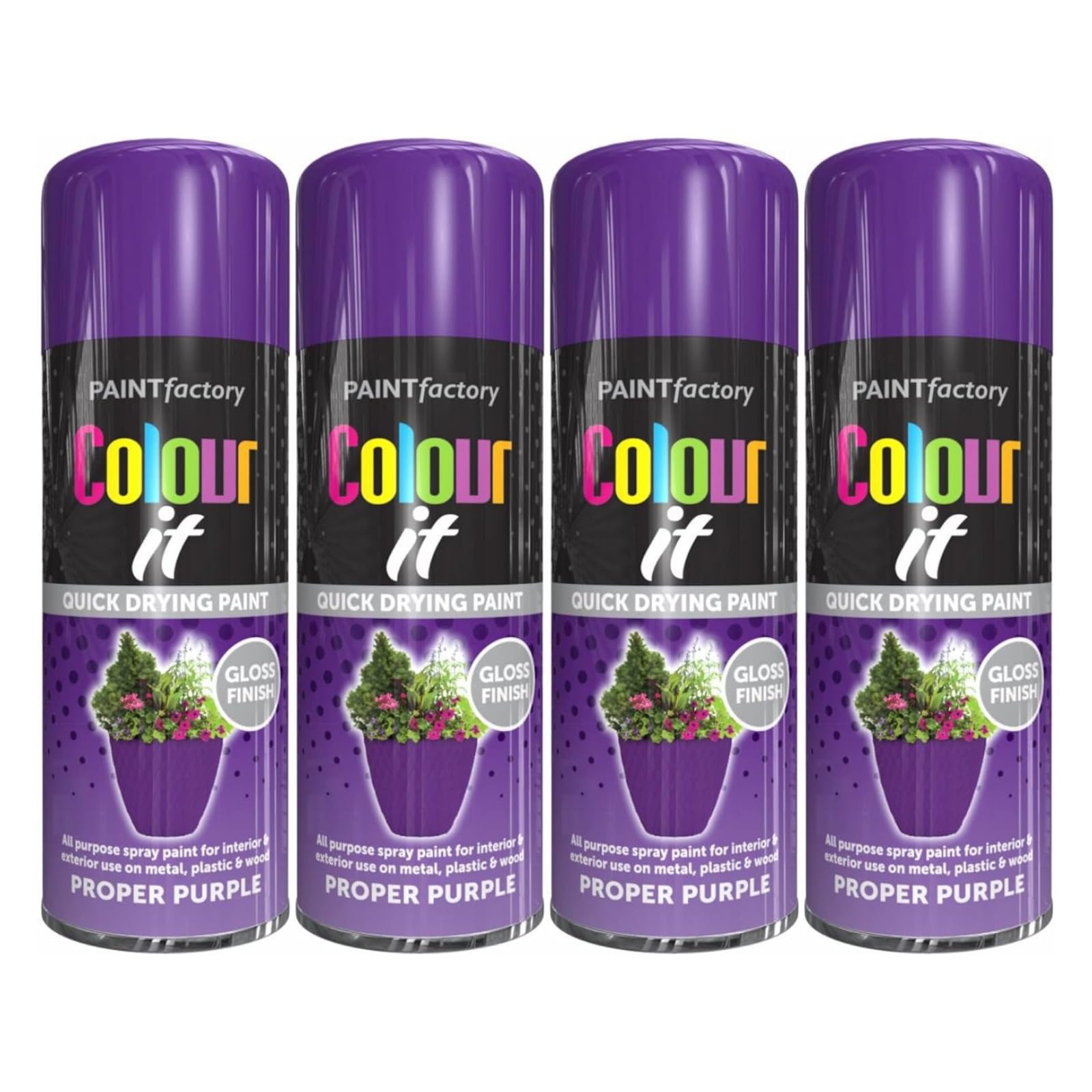 Ysamax 4Pcs All Purpose Purple Spray Paint, Gloss Finish, Aerosol Form, Fast-Drying Formula, Both Indoor And Outdoor Conditions, Long-Lasting Performance, 250Ml, (4Pcs)
