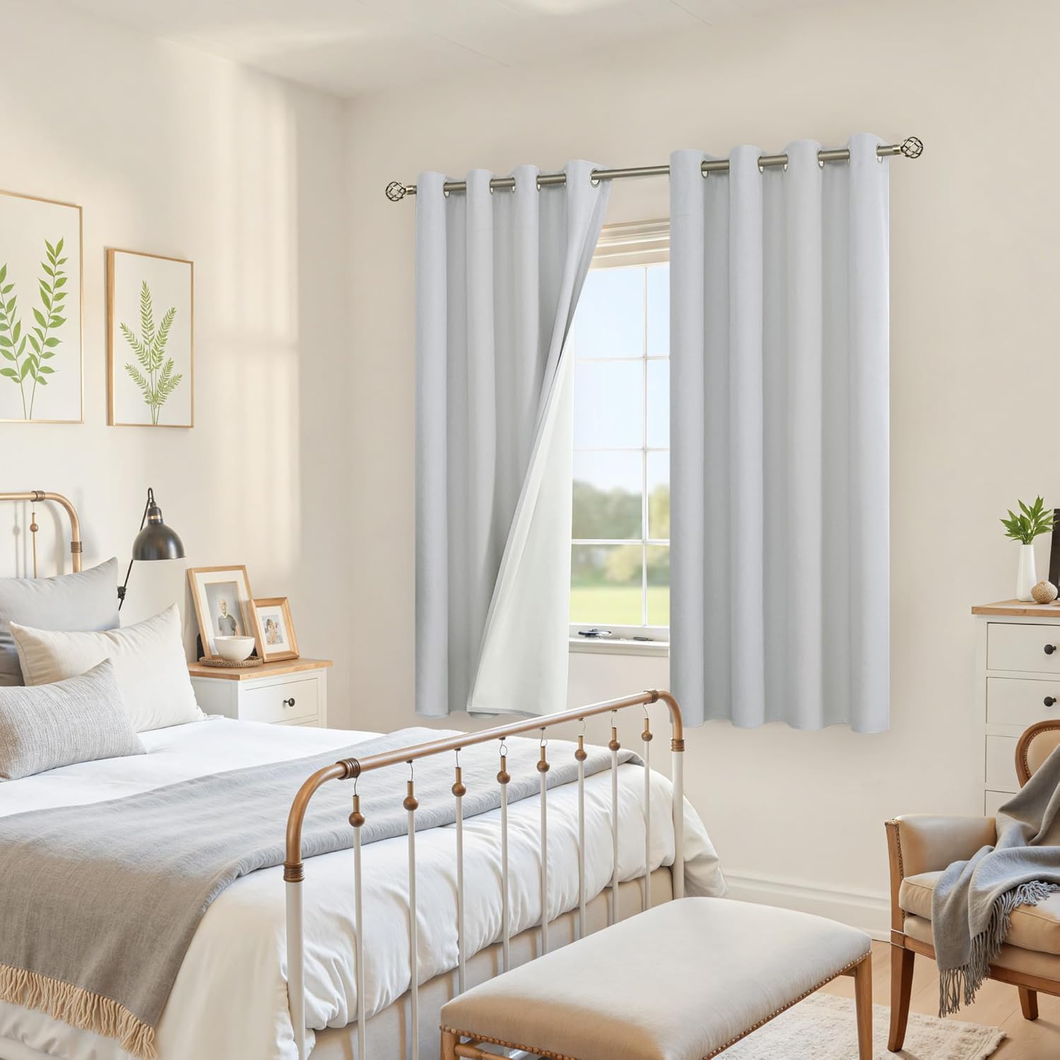 YoungsTex Light Grey Linen Blackout Curtains 63 Inch Length for Bedroom, Thermal Insulated Drapes with Grommet Room Darkening for Living Room, 2 Panels, 52 X 63 Inch