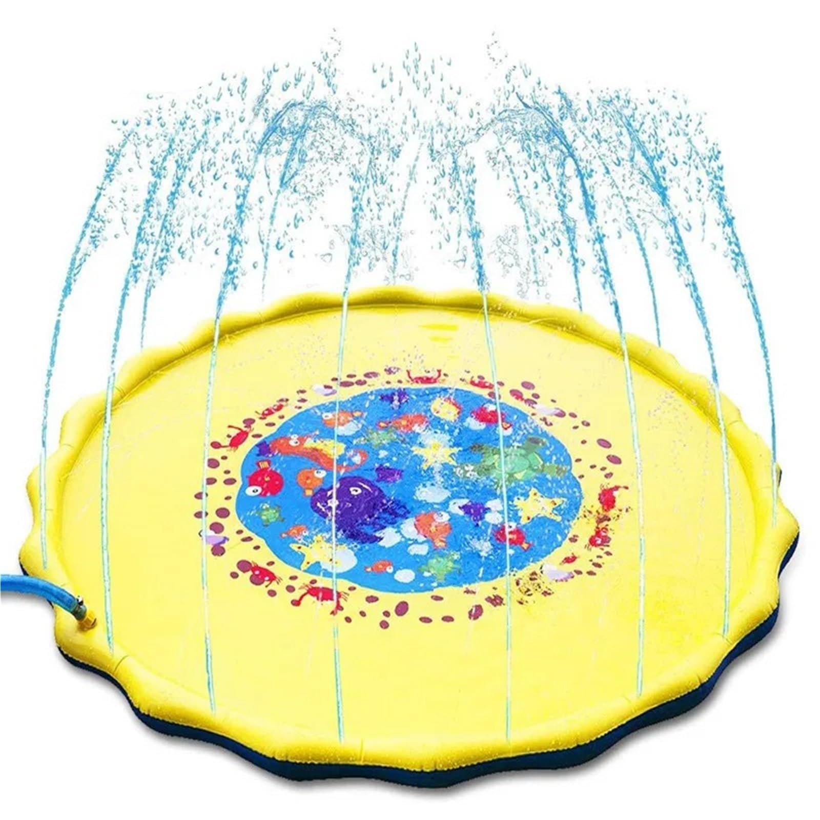 Shungong Inflatable Round Water Splash Play Pool for Family and Pets - 100/170cm Outdoor Sprinkler Mat for Fun and Relaxation(100 yellow)