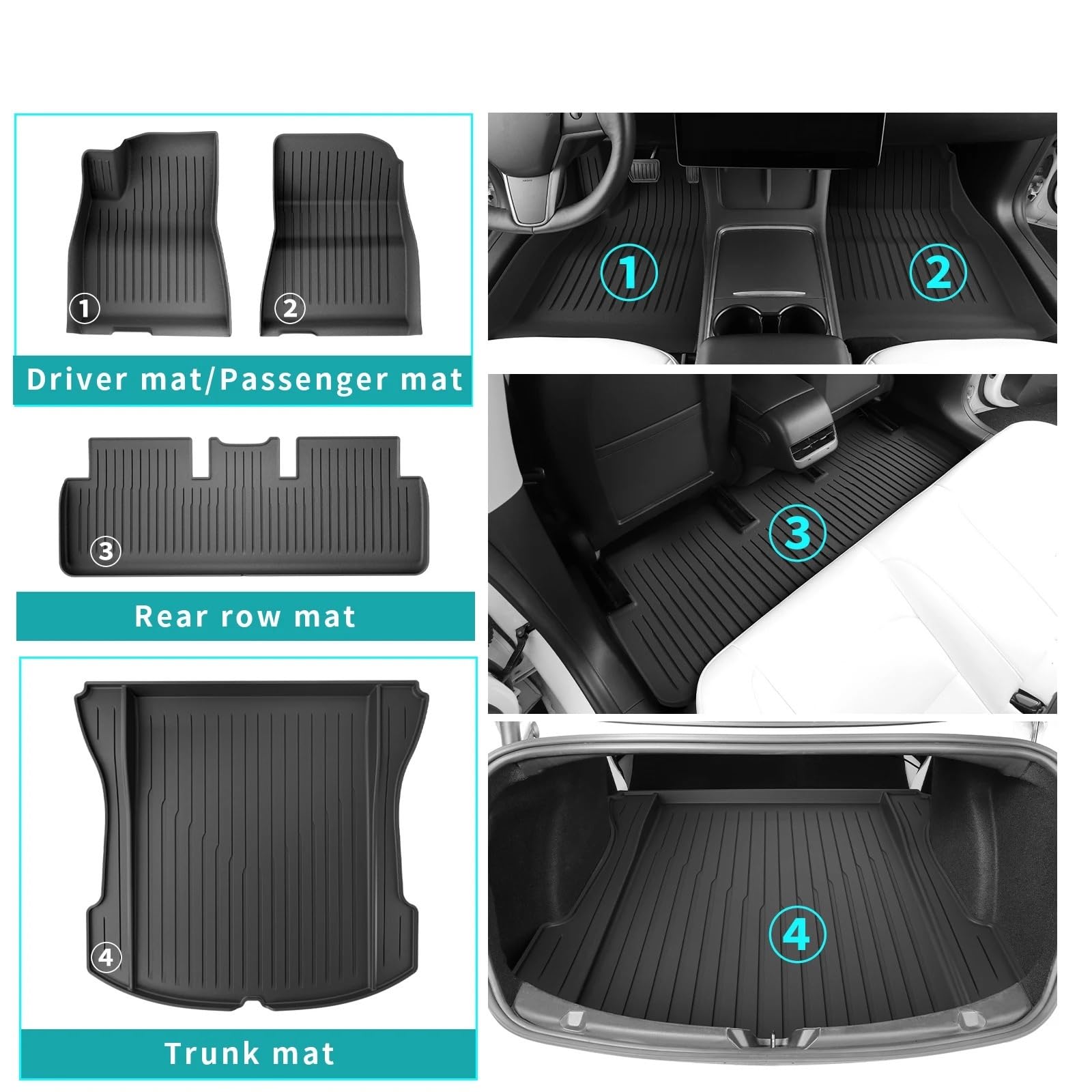 maty samochodowe Pasuje do Tesla Model 3 2021 2022 2023 dywaniki samochodowe mata wyłożenia podłogi bagażnika podkładka(M3 TRUNK 2PCS)