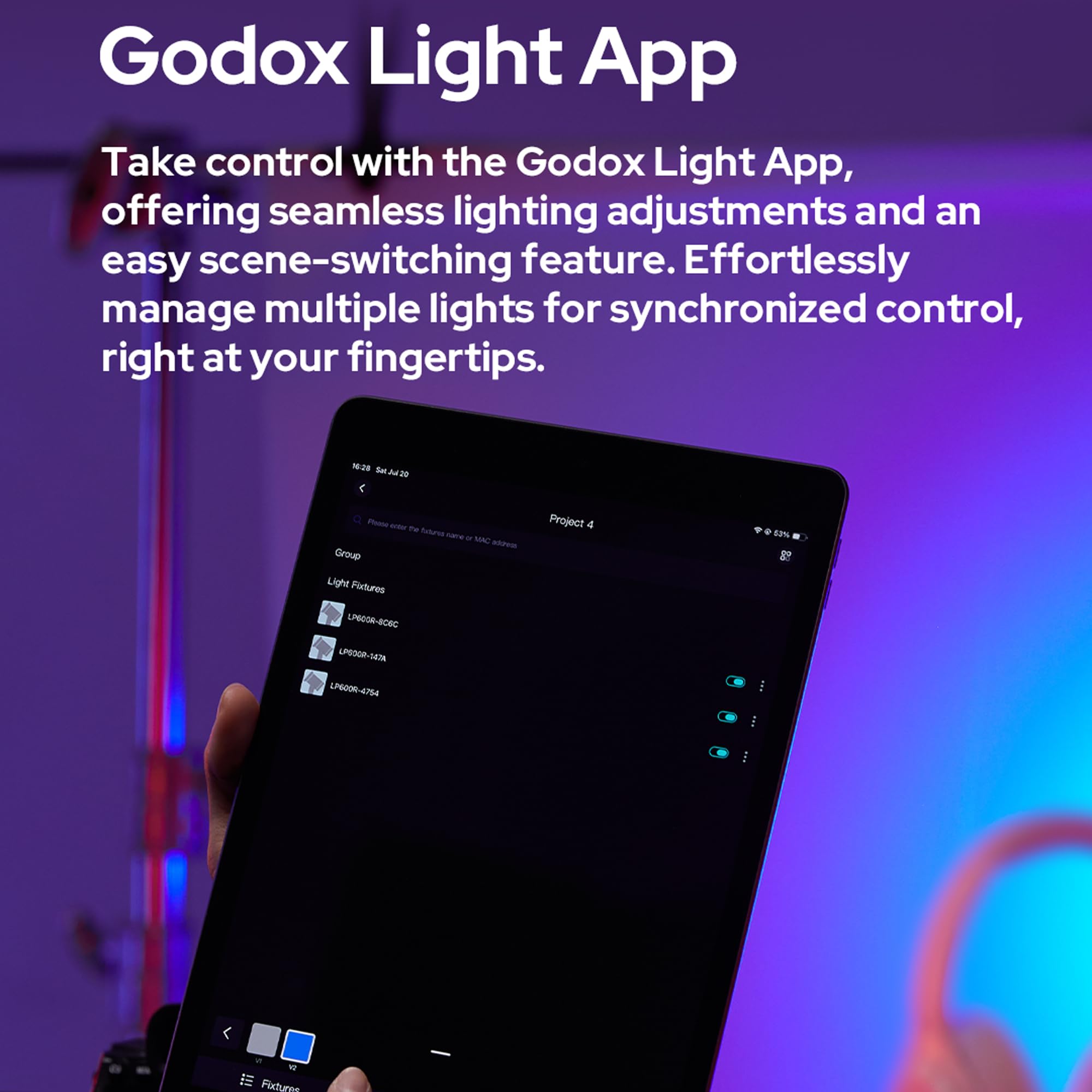 GODOX Litemons LP600R panel oświetleniowy LED RGB 60 W, zestaw 2 sztuk, ze stojakiem świetlnym, 1800 K - 10000 K, 9270 luksów przy 0,5 m, sterowanie aplikacją do fotografii studyjnej, nagrywania wideo