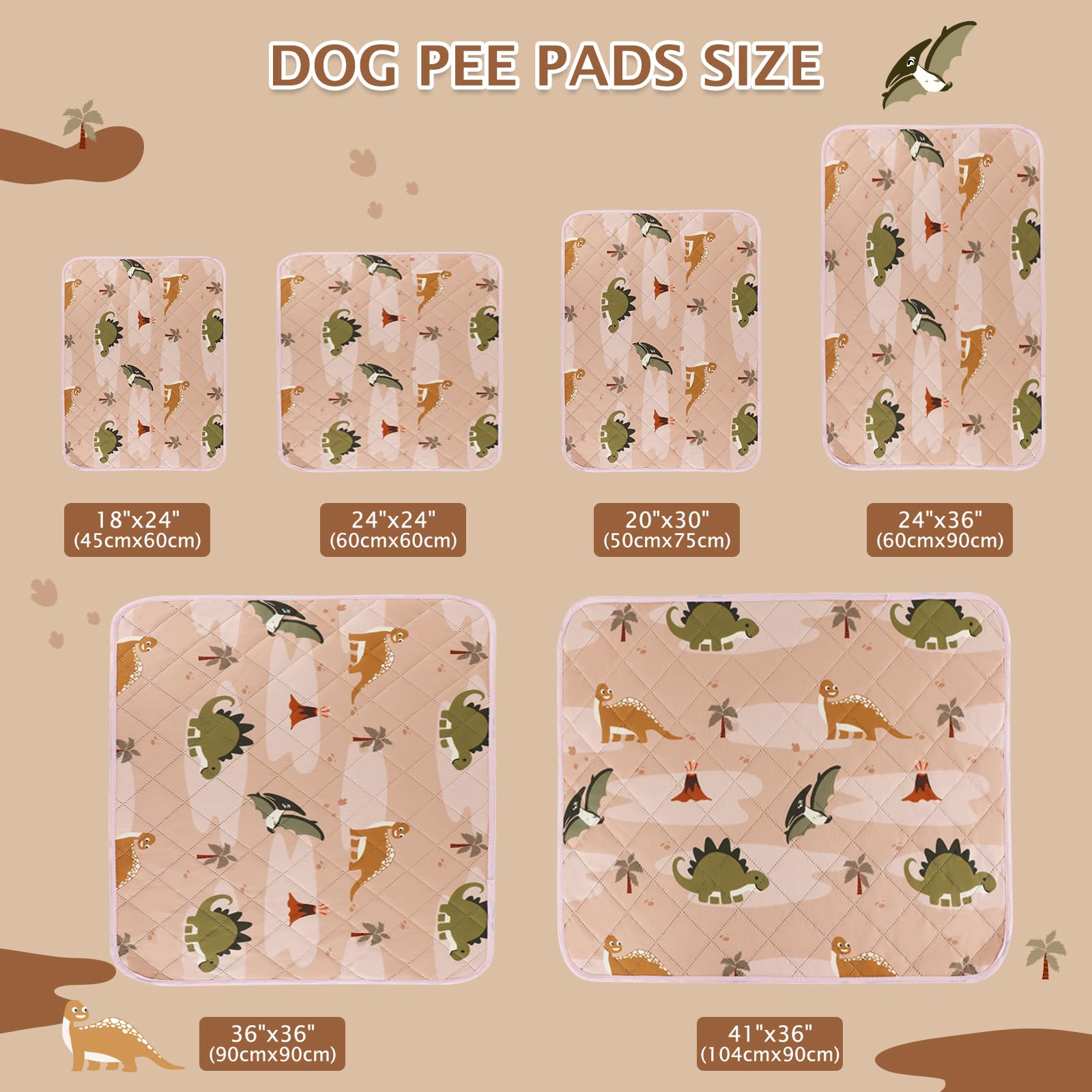 BVAGSS 2 Pezzi Tappetini Assorbenti per Cani, Tappeti Lavabili Riutilizzabili, Antiscivolo, Alta Assorbenza Addestramento traversine per cani XH081 (60x45cm,Pink Dinosaur)