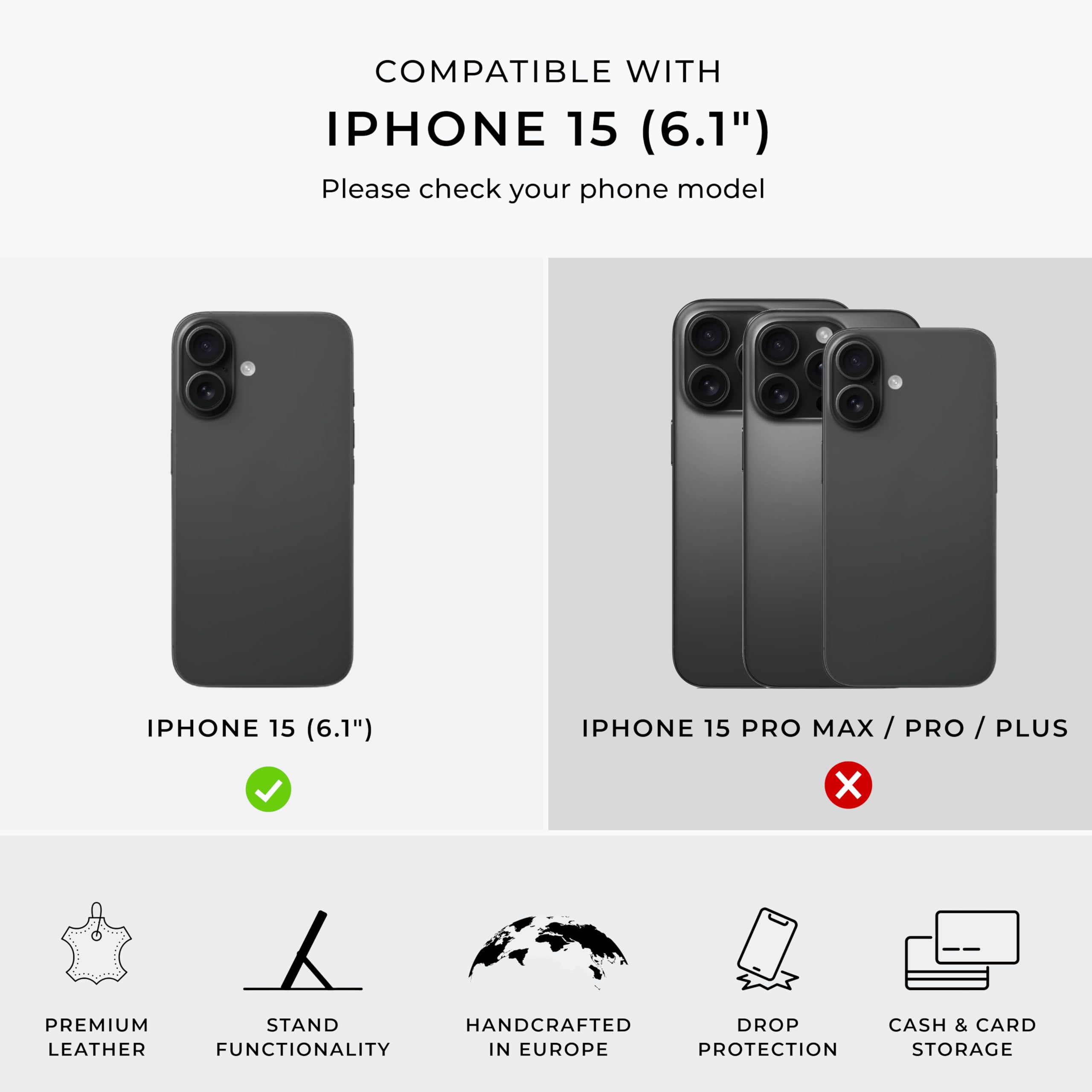 Snakehive Leather Wallet for iPhone 15 - Real Leather Wallet Phone Case - Genuine Leather with Viewing Stand and 3 Card Holder - Flip Folio Cover with Card Slot (Brown)