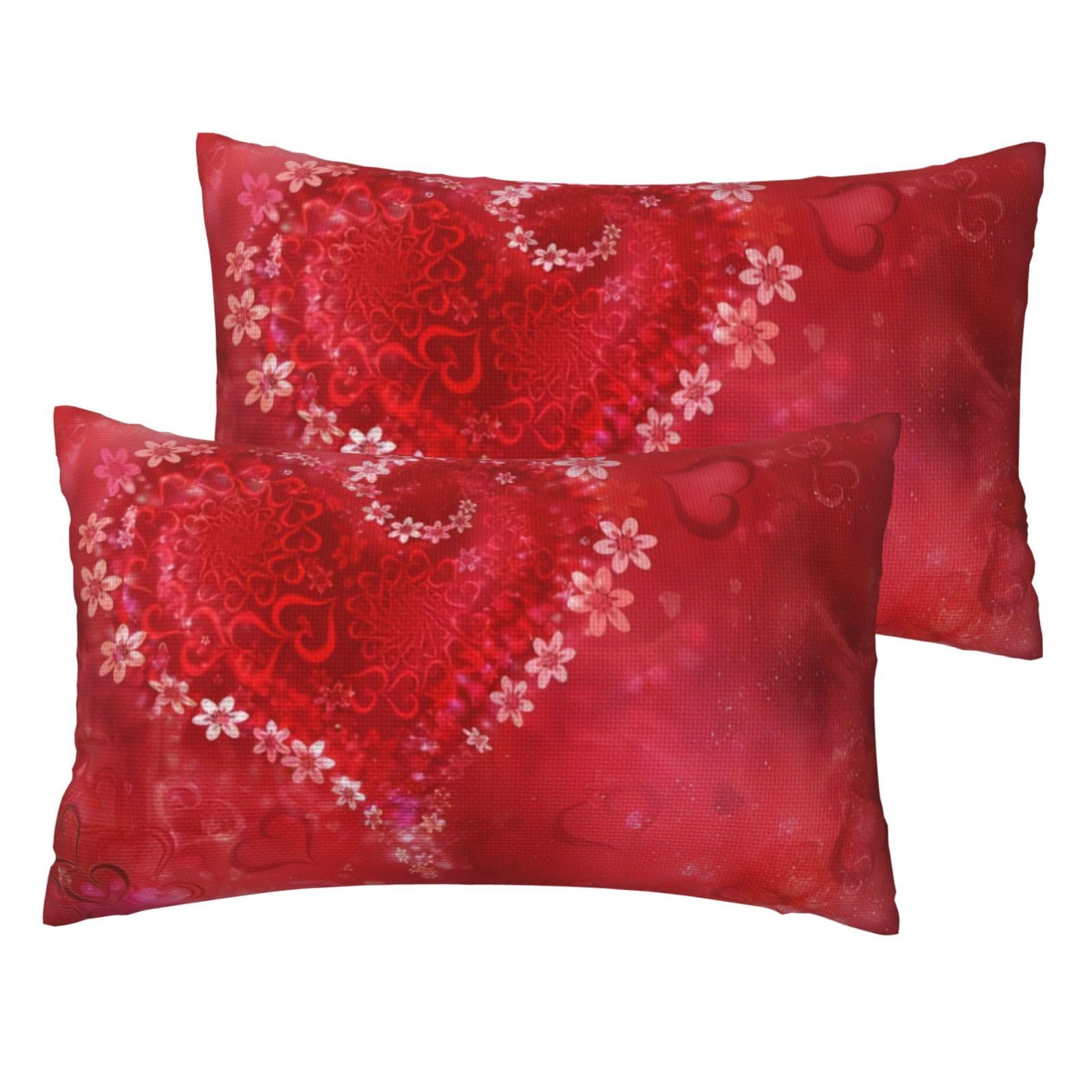 Taies d'oreiller lin et cœur rouge idée cadeau Saint-Valentin