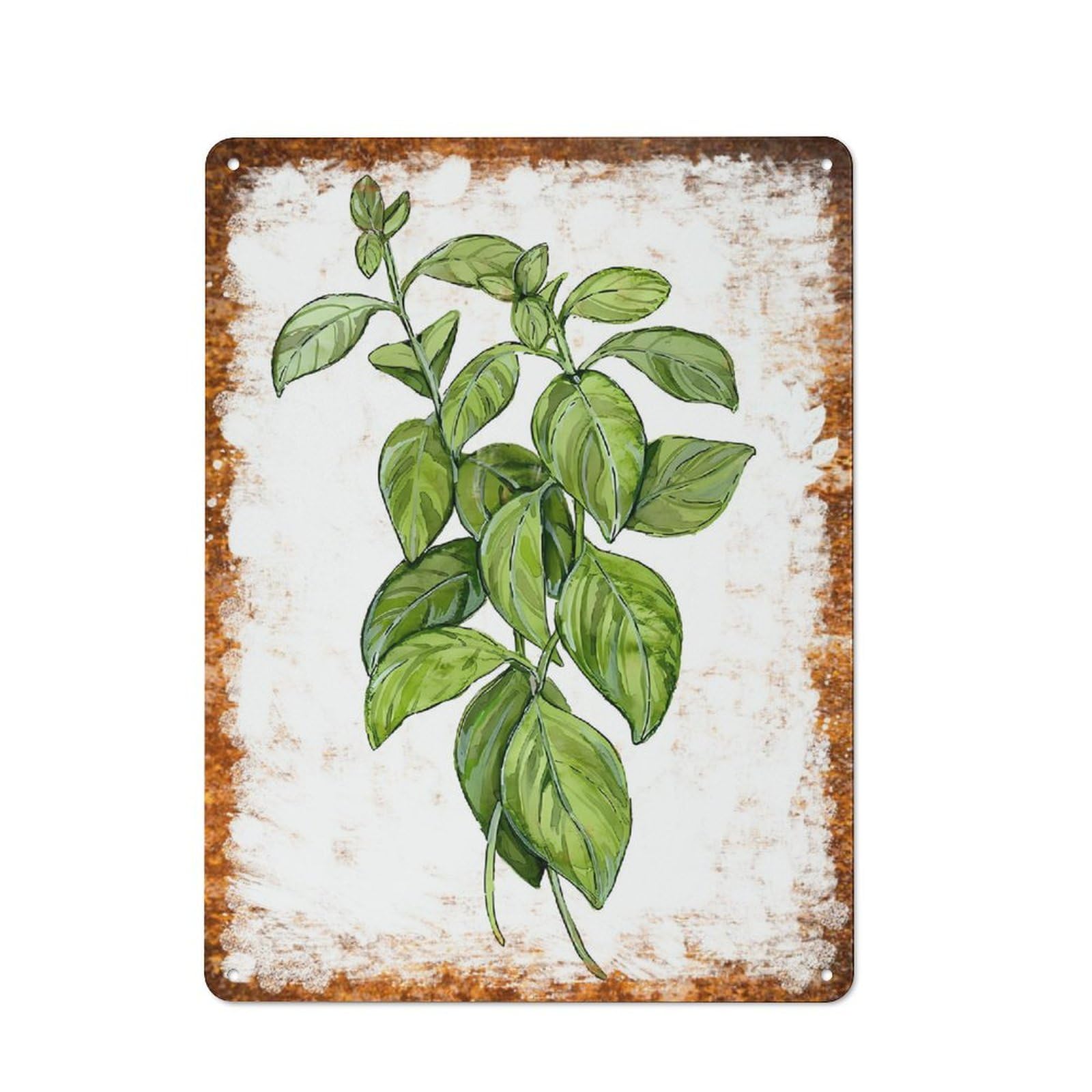 peiyeety Metal Tin Sign Basil Leaves Watercolor Pattern Vintage Rustic Wall Art Kitchen Bathroom Bedroom Living Room Cafe Farmhouse Entryway Office Garage Home Bar Laundry Room Porch Patio 12x16 Inch