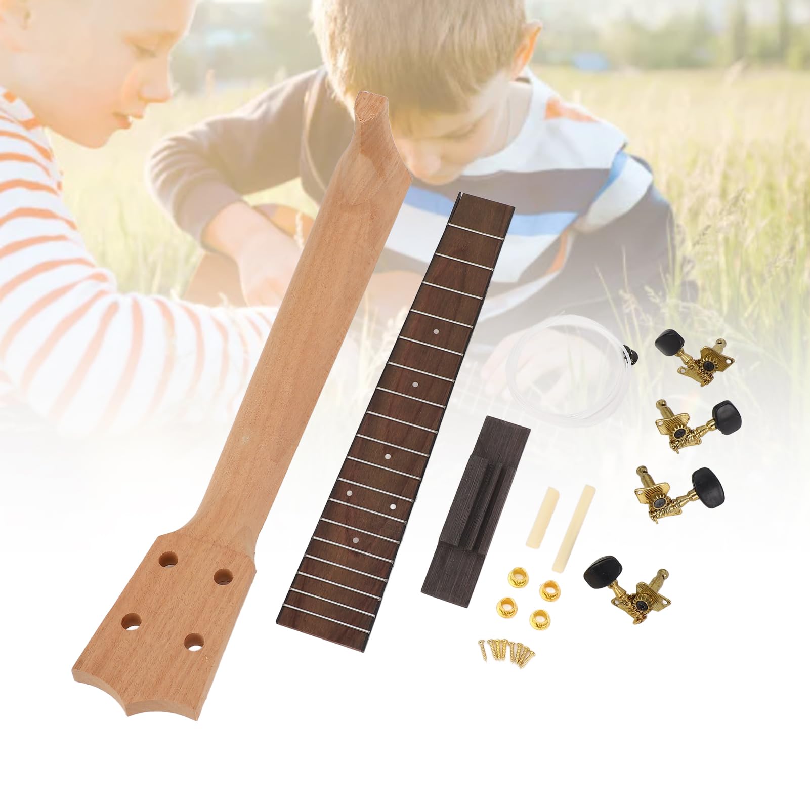 Kit per la Costruzione del Manico Dell'ukulele Artigianale, Set di Manopole e Ponticelli per Tastiera in Palissandro il Divertimento della Famiglia