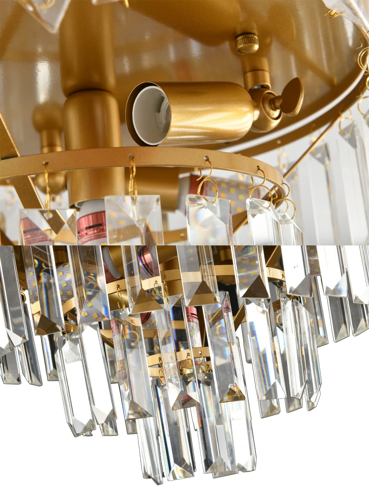 Plafonnier Cristal Moderne 30cm Doré - Lustre Rond Cristal Réglable G9×4 Pour Salon Et Chambre