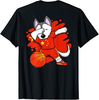 Dabbing Husky Dog China Basketball Fans Jersey Chinese Sport T-Shirt for Men Women Kids