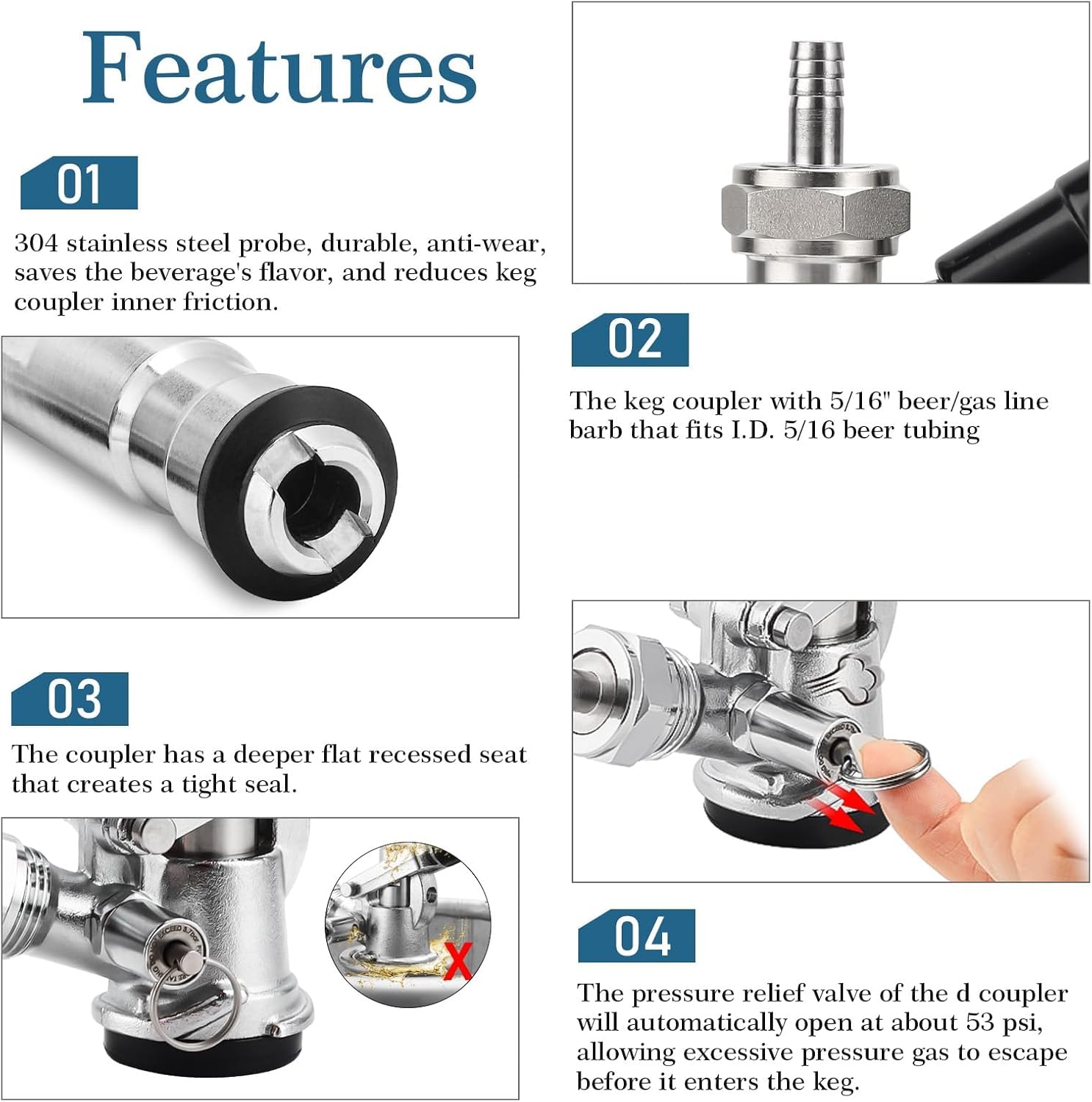 Keg Coupler & 2.5 Gallon Keg Cleaning Set, 304 Stainless Steel Beer Line Cleaner Set, Sankey D Keg Coupler, Kegerator Line Cleaning Kit for Beer Line