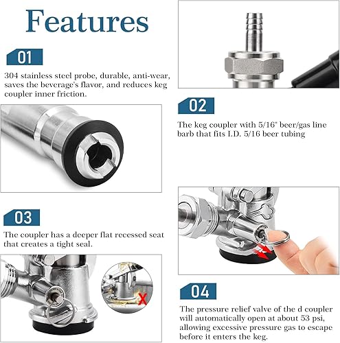 Miniatura 9 de Hgkeke Acoplador de barril Sankey de acero inoxidable 304, sistema D, acoplador de barril Sankey D, sistema D, acoplador de barril de cerveza,