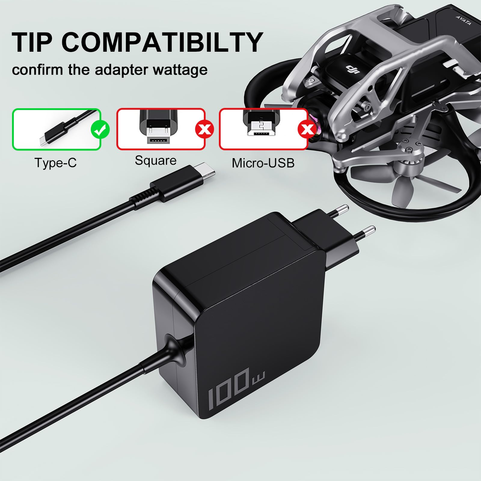Caricatore rapido USB C 100 W compatibile con DJI Mini 4 Pro Fly More, Mavic 4 Pro, Avata 2, Flip, Mavic 3, Air 3S, Mini 3, batteria Goggles 2, stazione di ricarica per telecomando RC2 del drone